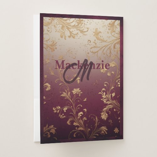Velvet Maroon Wine Merlot Grunge Luxury Monogram  Pocket Folder