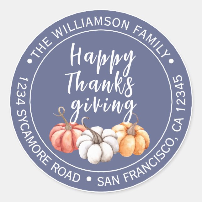 Velvet Morning Thanksgiving Return Address Classic Round Sticker (Front)