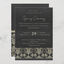 VELVET NAVY SILVER DAMASK GRAND OPENING CEREMONY INVITATION