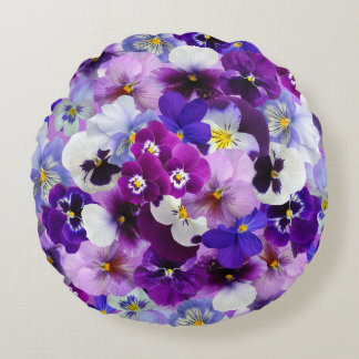 Velvet Pansy Purple Garden Floral Pattern Round Pillow
