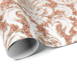Velvet Peach Rose Gold Silver Damask Elegant Wrapping Paper