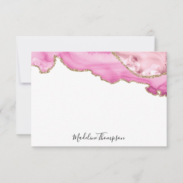 Velvet Pink Agate Geode Script Typography Note Card (Front)