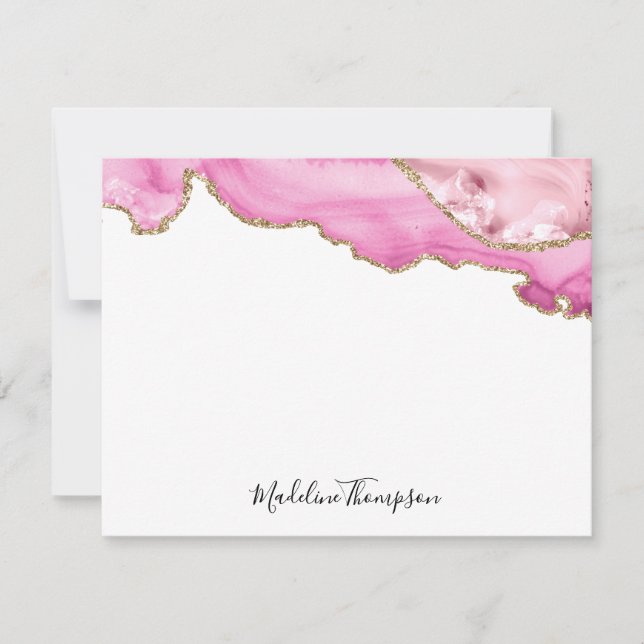 Velvet Pink Agate Geode Script Typography Note Card (Front)