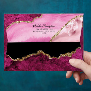 Velvet Pink Gold Agate Geode Script Address Envelope
