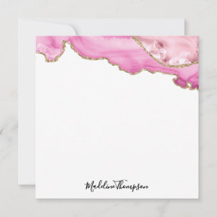 Velvet Pink Magenta Gold Agate Geode Script Square Note Card