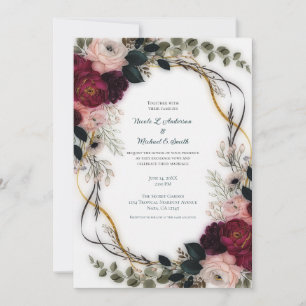 Velvet Plum Garden Floral Greenery Wedding  Invitation