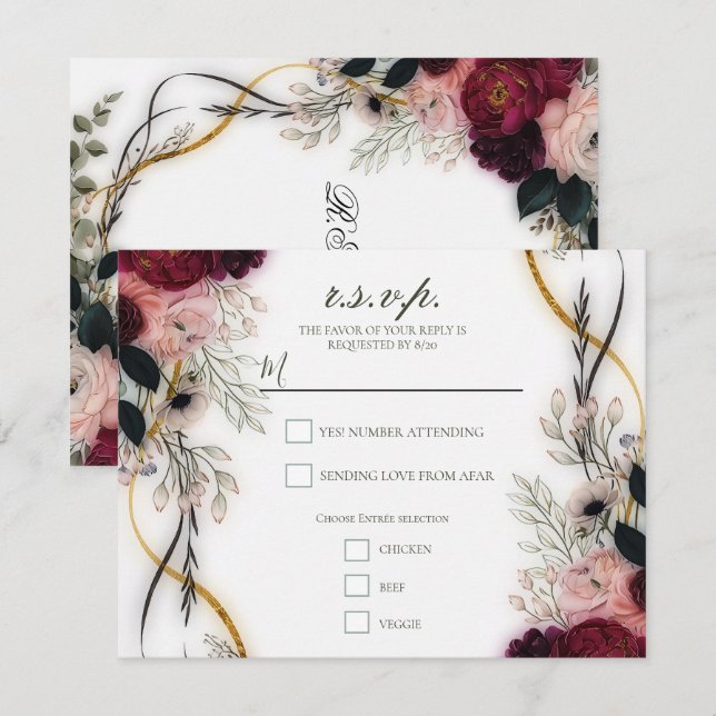 Velvet Plum Garden Floral Greenery Wedding  Invitation (Front/Back)