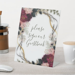 Velvet Plum Garden Floral Greenery Wedding Pedestal Sign