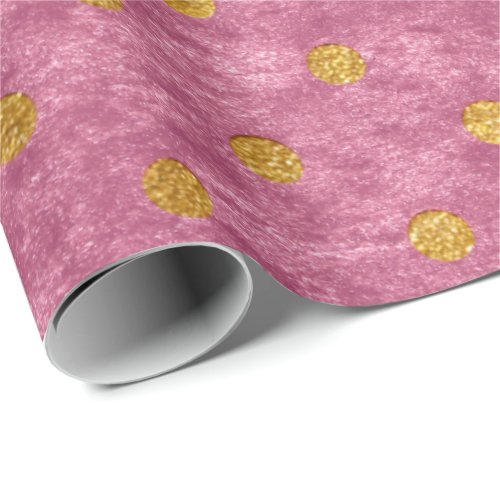 Velvet Polka Tiny Dots Raspberry Gold Pink Pastel Wrapping Paper