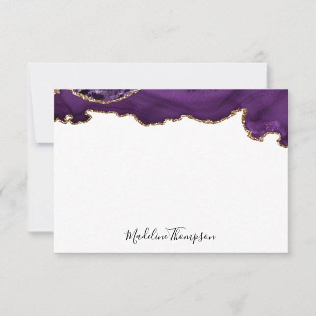 Velvet Puple Gold  Agate Geode Script Typography 2 Note Card (Front)