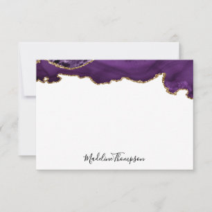 Velvet Puple Gold  Agate Geode Script Typography 2 Note Card