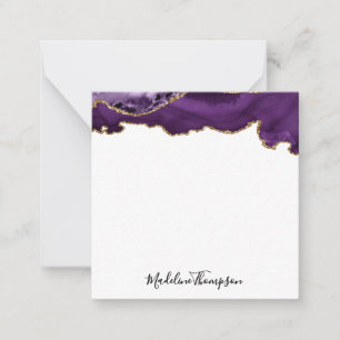 Velvet Purple Gold Agate Geode Script Square 2 Note Card