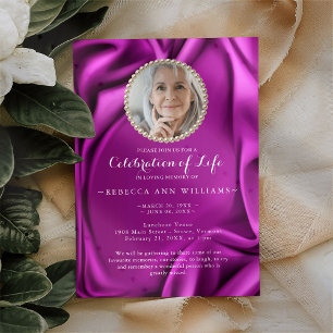 Velvet Purple Silky Photo Celebration of Life Invitation