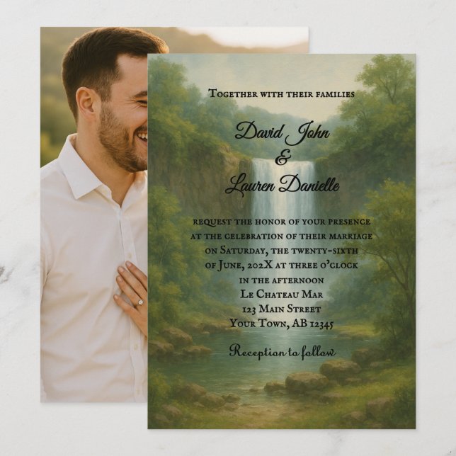 Velvet Rapids Photo Wedding Invitation (Front/Back)
