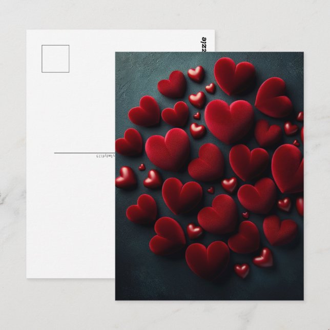 Velvet red hearts, Postcrossing Postcard (Front/Back)