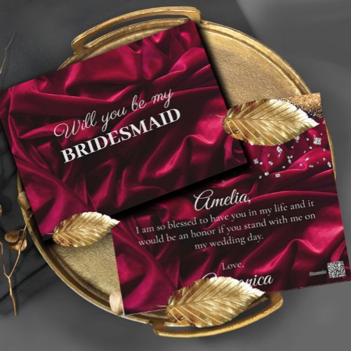 Velvet Red Silk Will You Be My Bridesmaid Postcard