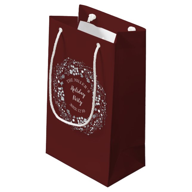 Velvet red white winter berries wreath party small gift bag (Back Angled)