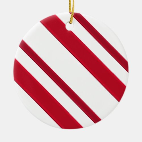 Velvet ribbon stripes deep red and white ceramic ornament