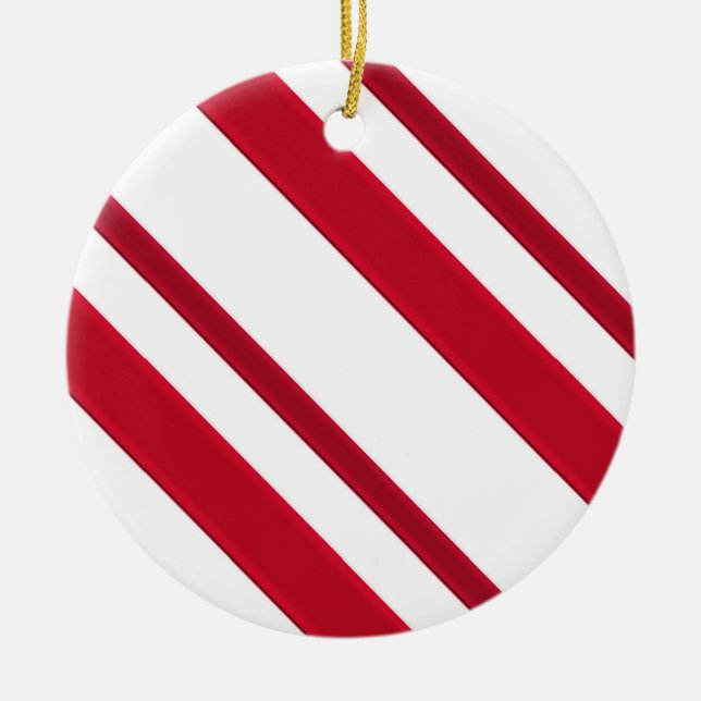 Velvet ribbon stripes, deep red and white ceramic ornament (Front)