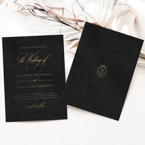Velvet Texture  Gold Calligraphy Classy Wedding  Foil Invitation