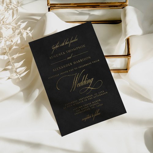 Velvet Texture  Gold Calligraphy Classy Wedding Foil Invitation
