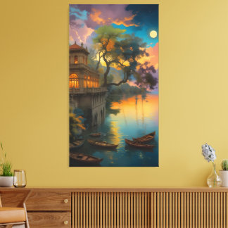 Velvet Twilight: The Lakeside Villa Canvas Print
