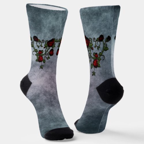 Velvet Whispers Curled Gothic Rose Vines Socks