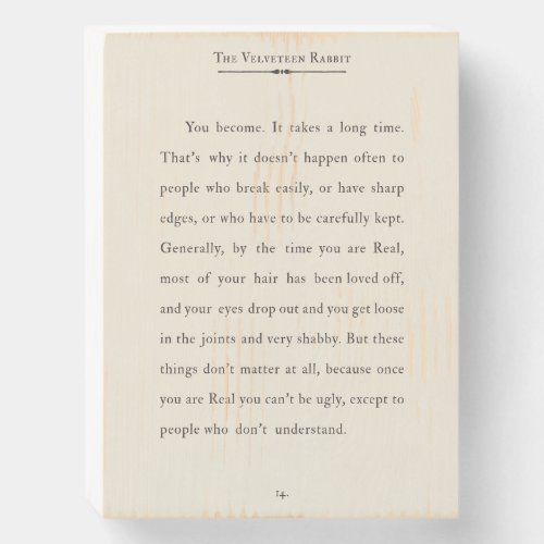 Velveteen Rabbit Quote Book Page Wooden Box Sign