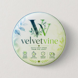 VelvetVine Elegant Floral Logo Round Button Pin