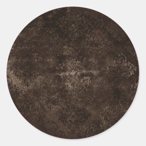 Velvety Bronze Damask  Brown Baroque Grunge Classic Round Sticker