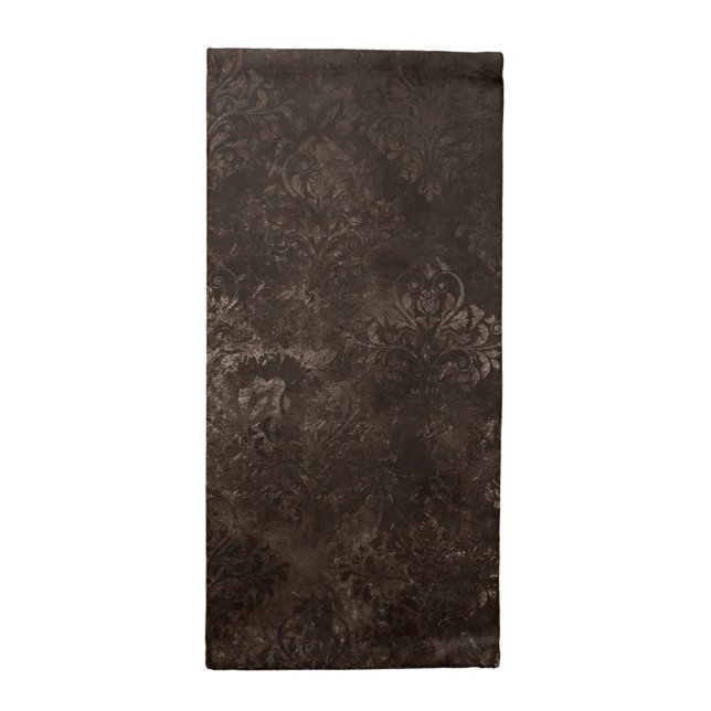 Velvety Bronze Damask | Brown Baroque Grunge Cloth Napkin (Half Fold)