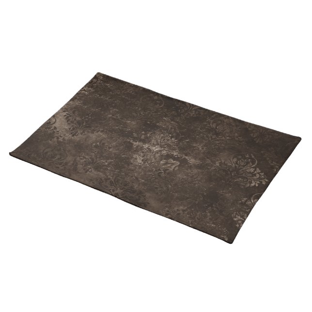 Velvety Bronze Damask | Brown Baroque Grunge Cloth Placemat (On Table)