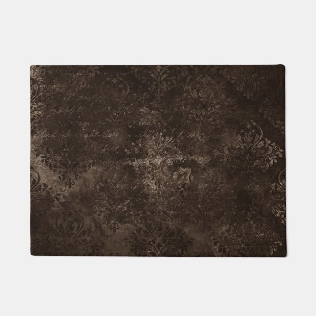 Velvety Bronze Damask | Brown Baroque Grunge Doormat (Front)