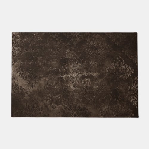 Velvety Bronze Damask  Brown Baroque Grunge Doormat