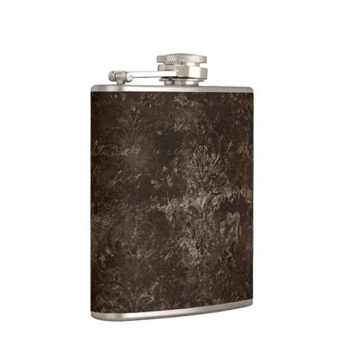 Velvety Bronze Damask  Brown Baroque Grunge Flask