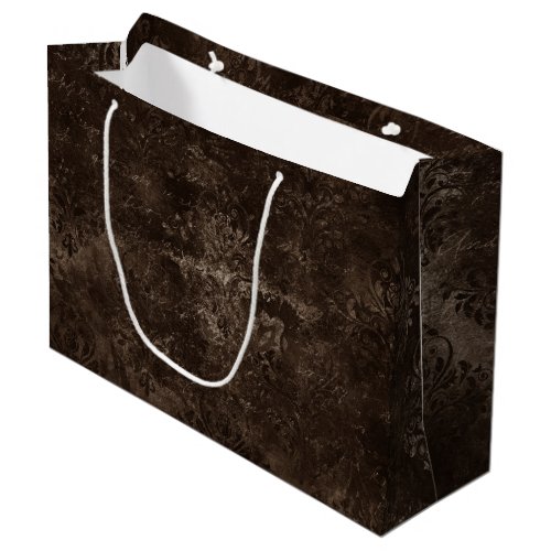 Velvety Bronze Damask  Brown Baroque Grunge Large Gift Bag