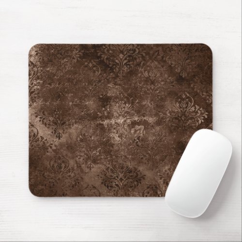 Velvety Bronze Damask  Brown Baroque Grunge Mouse Pad