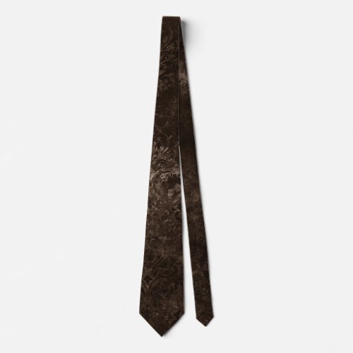 Velvety Bronze Damask  Brown Baroque Grunge Neck Tie