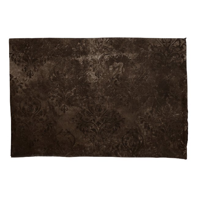 Velvety Bronze Damask | Brown Baroque Grunge Pillow Case (Front)