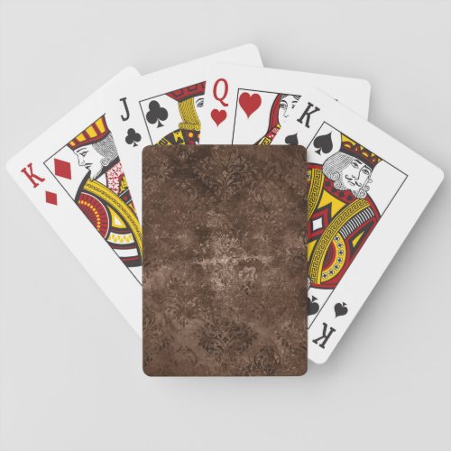 Velvety Bronze Damask  Brown Baroque Grunge Playing Cards