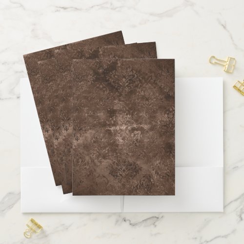 Velvety Bronze Damask  Brown Baroque Grunge Pocket Folder