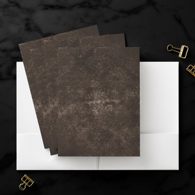 Velvety Bronze Damask | Brown Baroque Grunge Pocket Folder (Creator Uploaded)