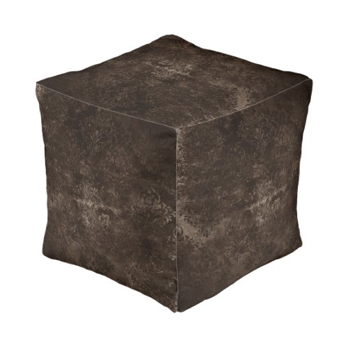 Velvety Bronze Damask  Brown Baroque Grunge Pouf