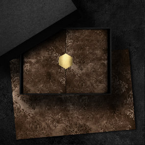Velvety Bronze Damask | Brown Baroque Grunge Tissue Paper