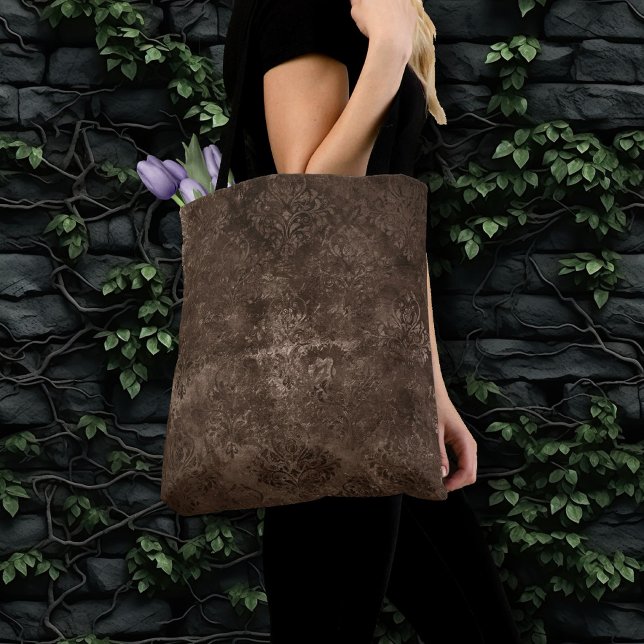 Velvety Bronze Damask | Brown Baroque Grunge Tote Bag (Creator Uploaded)