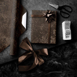 Velvety Bronze Damask Brown Baroque Grunge Wrapping Paper