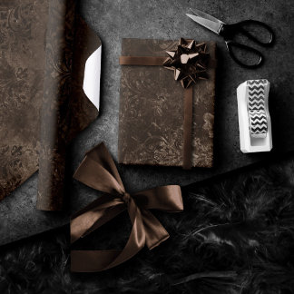 Velvety Bronze Damask | Brown Baroque Grunge Wrapping Paper