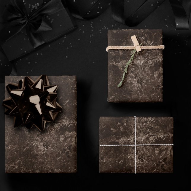Velvety Bronze Damask | Brown Baroque Grunge Wrapping Paper Sheets (Creator Uploaded)