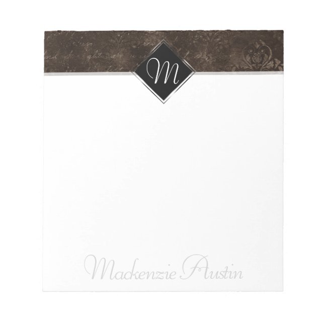 Velvety Bronze Damask | Mocha Brown Grunge Baroque Notepad (Front)