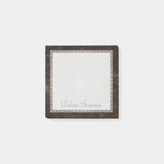 Velvety Bronze Damask | Mocha Brown Grunge Baroque Post-it Notes (Front)